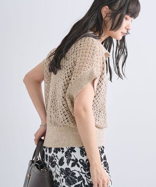 Green Parks 衿付き透かし編みニットプルオーバー Beige