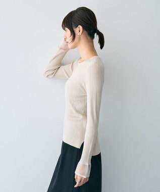 YECCA VECCA 袖口シアーリブニット Light Beige