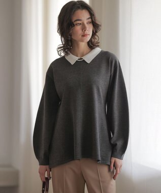 組曲 L 襟付きチュニック プルオーバー グレー系