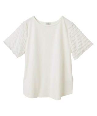 earth music&ecology フリルスリーブカットソー Ivory