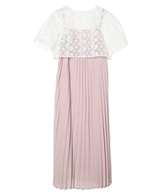 earth music&ecology ＳＥＴ２点　オーガンジー刺繍＋プリーツワンピース Pink