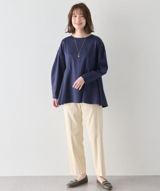 ANY ジョーゼット裏起毛ペプラムプルオーバー ネイビー