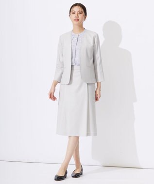 J.PRESS LADIES S 【セットアップ対応・洗える・UVケア・速乾】 OXIJEWELストレッチ ノーカラー ジャケット シルバー系
