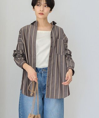 AMERICAN HOLIC ドビーストライプロングシャツ Brown