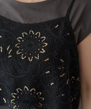 YECCA VECCA 【2点SET】刺繍メッシュキャミセットコットンTee Black