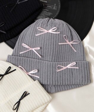 WEGO ribbon　knit　cap グレー