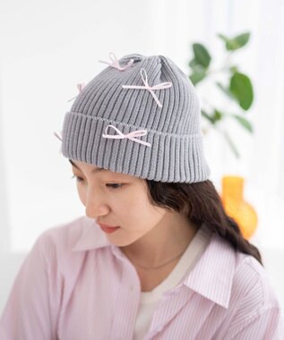 WEGO ribbon　knit　cap グレー