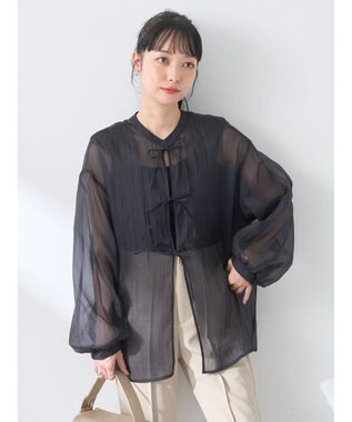 earth music&ecology シアーリボンシャツ Black
