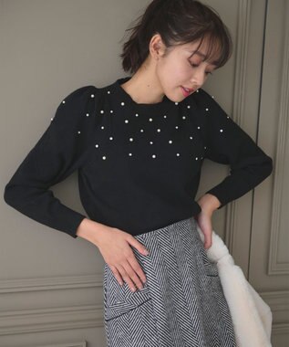 Feroux パール×ビジュー ニット ブラック系
