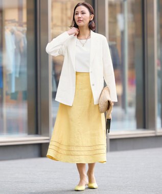 自由区 【洗える】テンセルリネンストレッチ テーラードジャケット アイボリー系