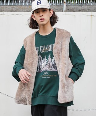 WEGO フェイクファーBIGベスト グレー