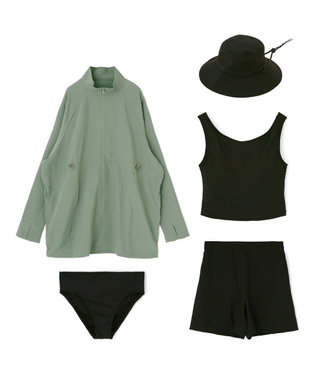 San-ai Resort（三愛水着楽園） 【WEB限定】5点セット バケットハット付きUVカット リブタンキニ+ラッシュガードセット水着【BeachQueen(ビーチクイーン）】