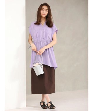 Green Parks ウエストドロストフレンチスリーブチュニック Purple