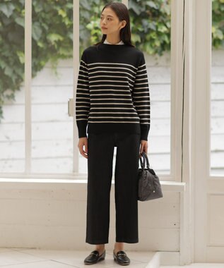 J.PRESS LADIES S 【洗える】SOFT TOUCH WOOL 立ち襟 ボーダー ニット ブラック×ベージュ系