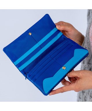 tsumori chisato CARRY エンボスメッシュ かぶせ 長財布 ねこステッチ ネイビー