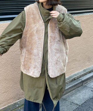 WEGO フェイクファーBIGベスト グレー