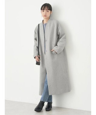 earth music&ecology Ｖネックノーカラーコート Gray Mixture