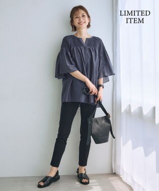 自由区 L 【WEB限定・17号サイズまで展開・洗える】コットンナイロンモクロディー レギンスパンツ ブラック