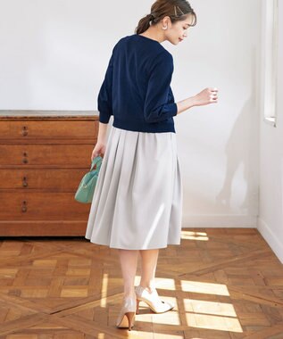 Tiaclasse 【洗える】7分袖前身レースカーディガン ネイビー