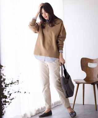 ANY スウェットライクハーフジップニット キャメル