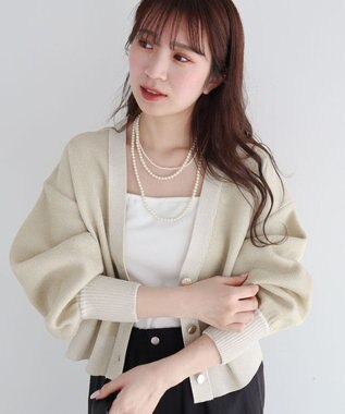 Green Parks ・ＥＬＥＮＣＡＲＥ　ＤＵＥ　ラメＶネックカーディガン Ivory