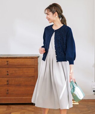 Tiaclasse 【洗える】7分袖前身レースカーディガン ネイビー