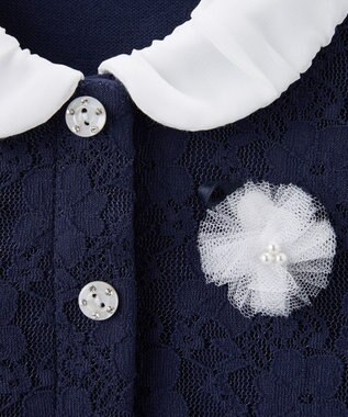 MIKI HOUSE HOT BISCUITS 【ミキハウス】【70-80cm】 レース付きフォーマルカバーオール 紺