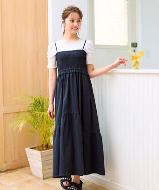 Feroux シャーリングデザイン 3WAYキャミドレス ブラック系