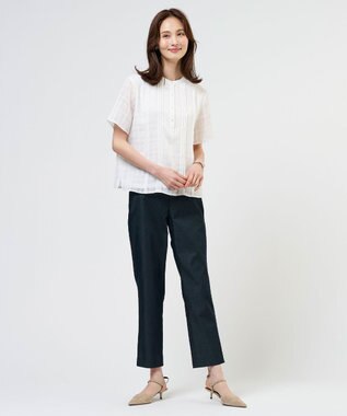 J.PRESS LADIES 【一枚で着映え・シーンレスに活躍】シアーチェック バンドカラー カットソー ホワイトチェック系