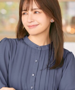 Tiaclasse 【スマート裏起毛・新色追加】 ピンタックシャツチュニック ブルー