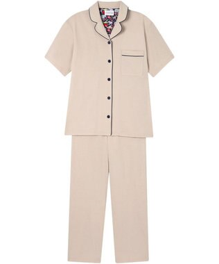 une nana cool 【綿100%】70/2 天竺 半袖開襟パジャマ MADE WITH LIBERTY FABRIC ベージュ
