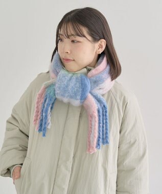 Green Parks ボリュームチェックマフラー Pink