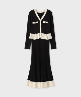 GRACE CONTINENTAL バイカラーニットワンピース ブラック