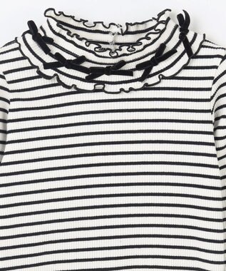 ANY KIDS 襟リボンカットソー ブラック×オフホワイト（ボーダー）