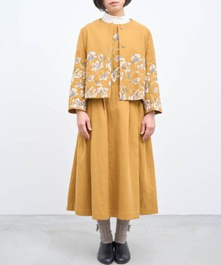 muuc 〈遠州織物の工場で織られた上質なコットン生地〉モクレン刺繍 ノーカラー ショート丈ジャケット（セットアップ可能） イエローホワイト