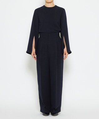 uncrave 【防シワ・洗濯機洗い可】ウォッシャブルダブルクロス スリットスリーブ ブラウス（uncrave STANDARD） ネイビー