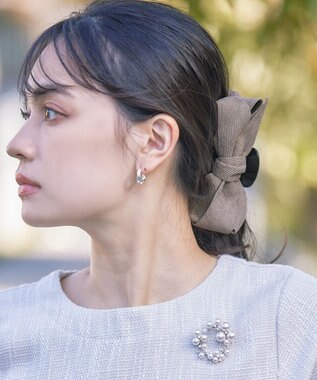 Tiaclasse コーデュロイリボンヘアクリップ モカ