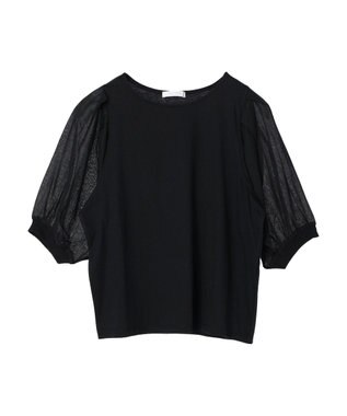 Green Parks 袖シアードッキング５分袖カットプルオーバー Black