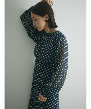 Green Parks armonia．ドットプリントパイピングワンピース Navy