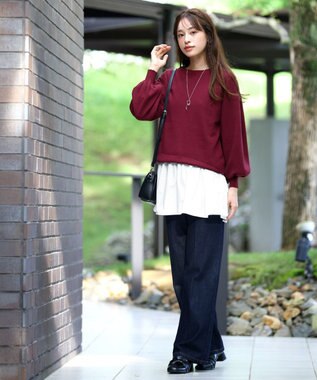 Tiaclasse 【安田美沙子さん着用・選べる裾】 レイヤードヘムカットソーTシャツ オフ×オフ裾フレア