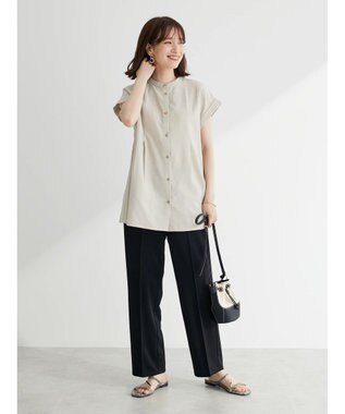 Green Parks フレンチスリーブタックブラウス Beige