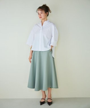 #Newans 【シワになりにくい】〈花乃まりあさんコラボ〉サーキュラースカート スモークグリーン