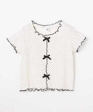 ANY KIDS 【一部店舗/WEB先行販売アイテム】ドット×リボン 半袖Tシャツ オフホワイト