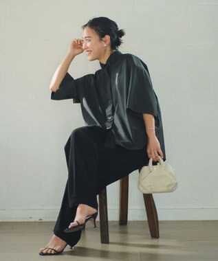 #Newans 【ANSWER for モダンベーシック】バックスリットオーバーシャツ ブラック系