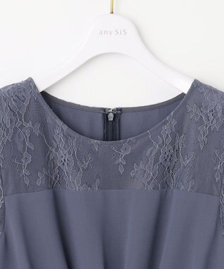 ANY SIS 【洗える】プリーツMIXレース ドレス スモーキーブルー