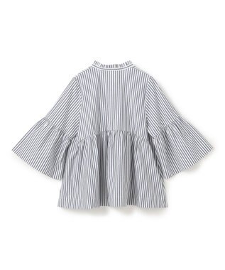 UNFILO コットンブロード フリルネックシャツ ネイビーストライプ