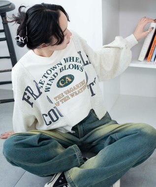 WEGO リメイク風切り替えショートスウェット オートミール