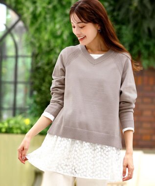 Tiaclasse 【安田美沙子さん着用・選べる裾】 レイヤードヘムカットソーTシャツ オフ×白レース裾フレア