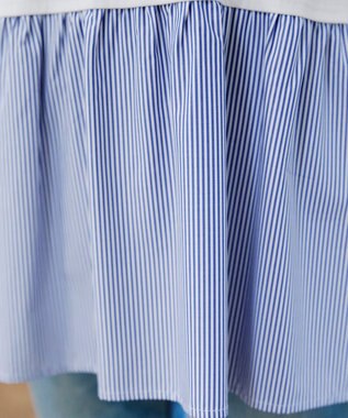 Tiaclasse 【安田美沙子さん着用・選べる裾】 レイヤードヘムカットソーTシャツ オフ×ネイビーストライプ裾フレア