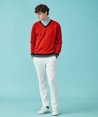 23区GOLF 【MEN】【手洗い可】裏地付き Vネックニット レッド系